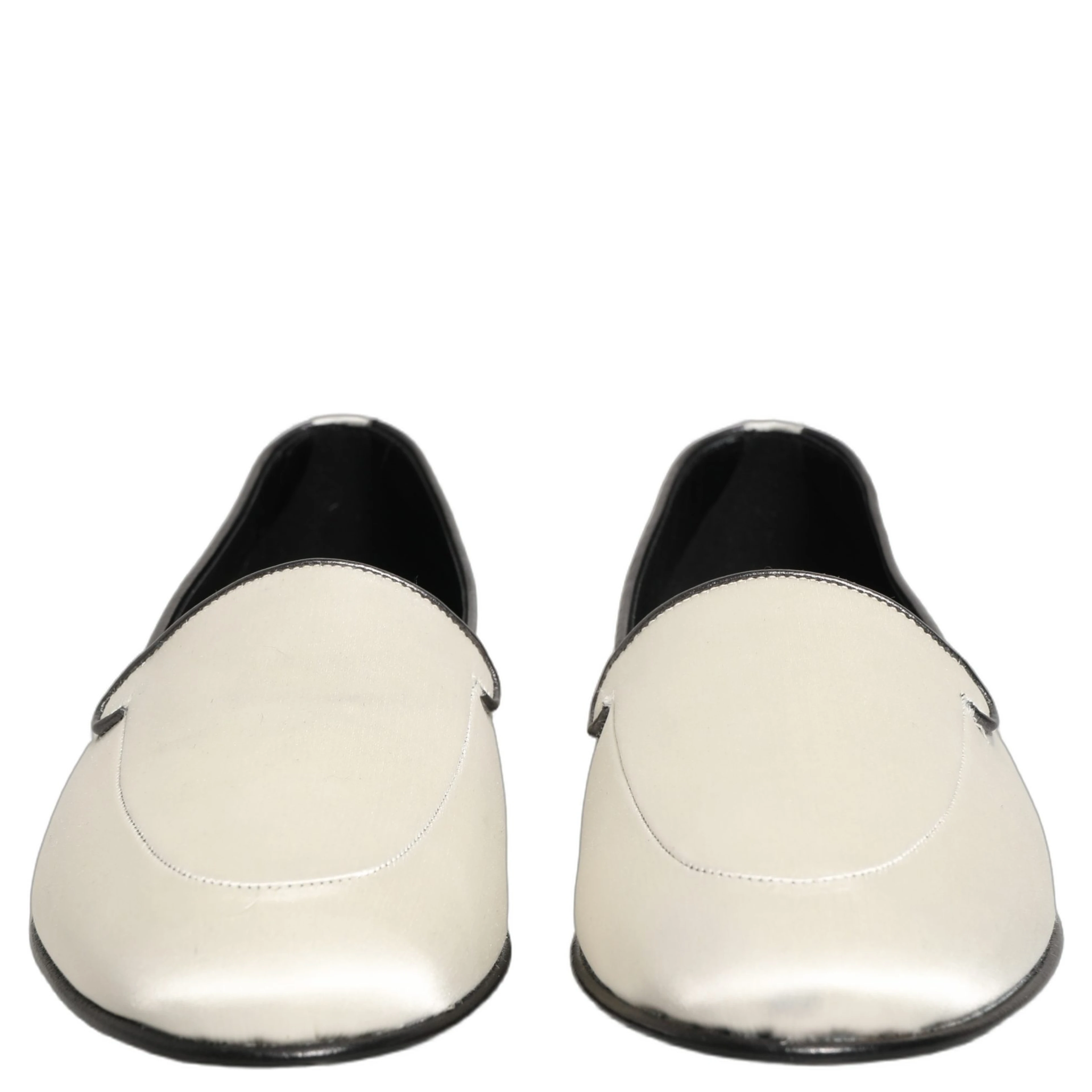 White Satin Logo Slip On Flats Loafers Shoes