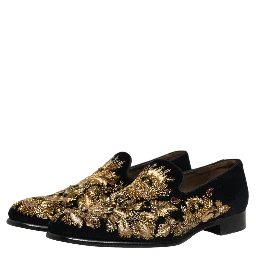 Black Gold Embroidery Dress Loafers Shoes