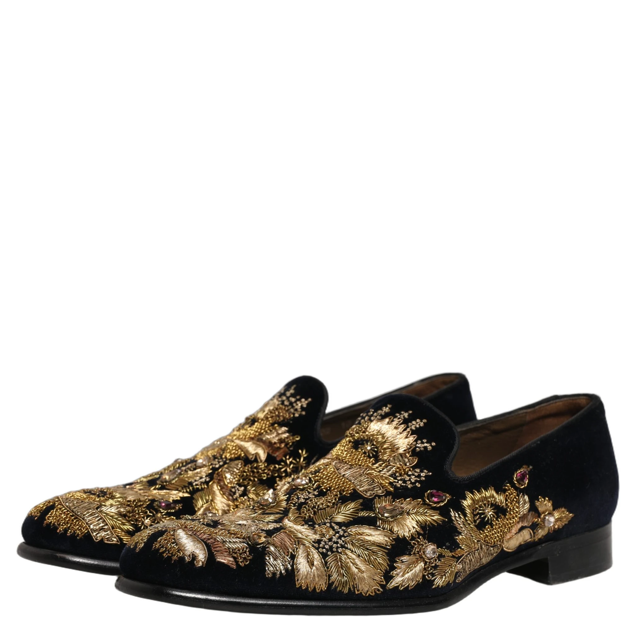 Black Gold Embroidery Dress Loafers Shoes