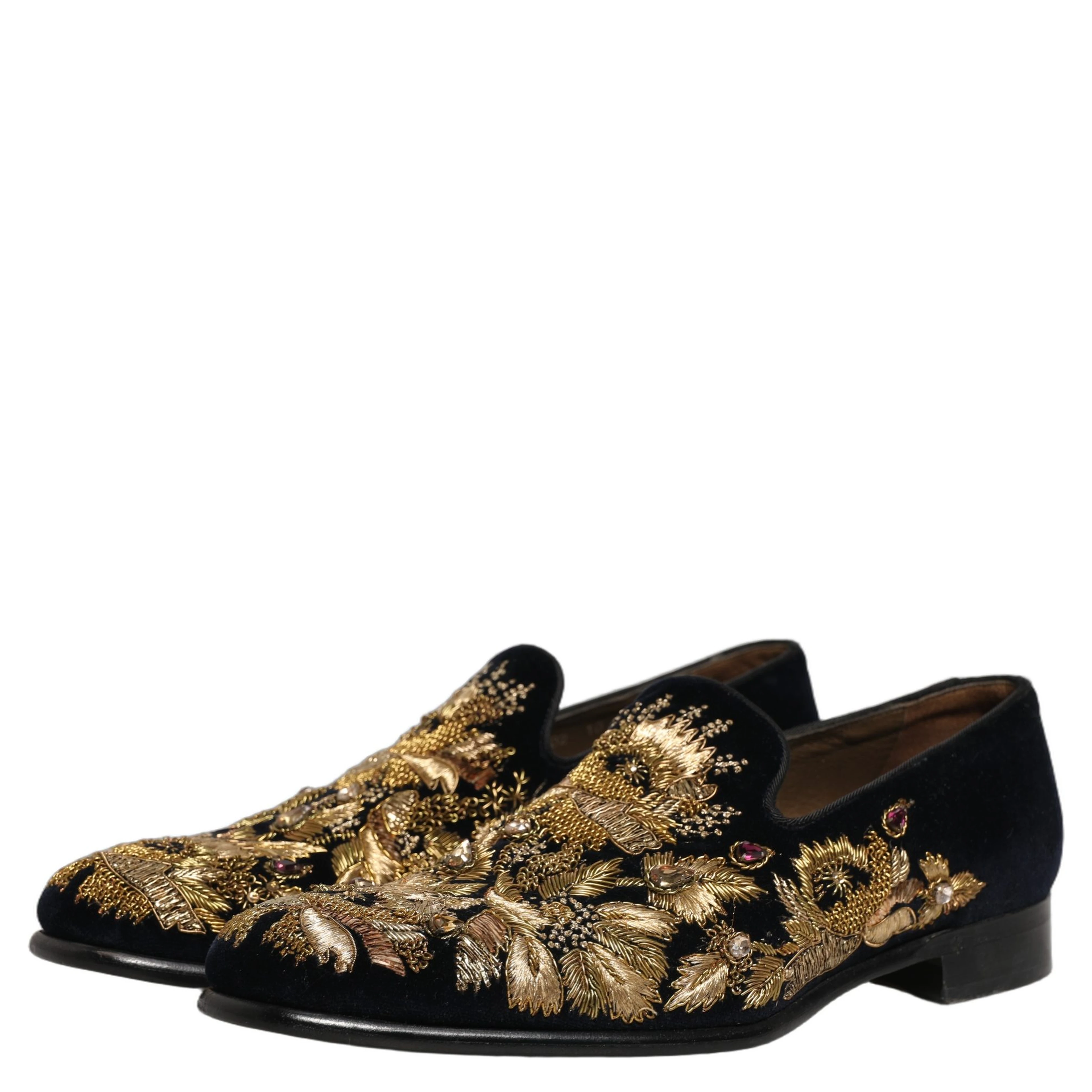 Black Gold Embroidery Dress Loafers Shoes
