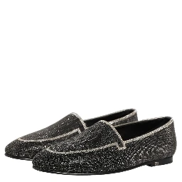 Black Crystal Embellished Men Loafers Shoes