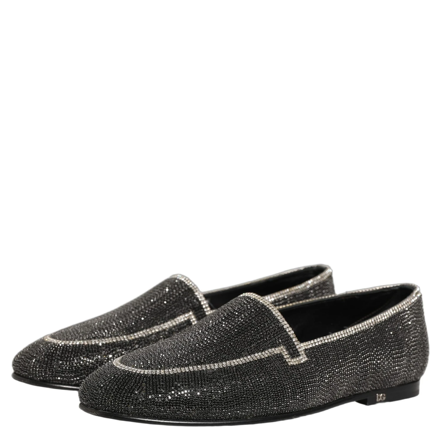 Black Crystal Embellished Men Loafers Shoes
