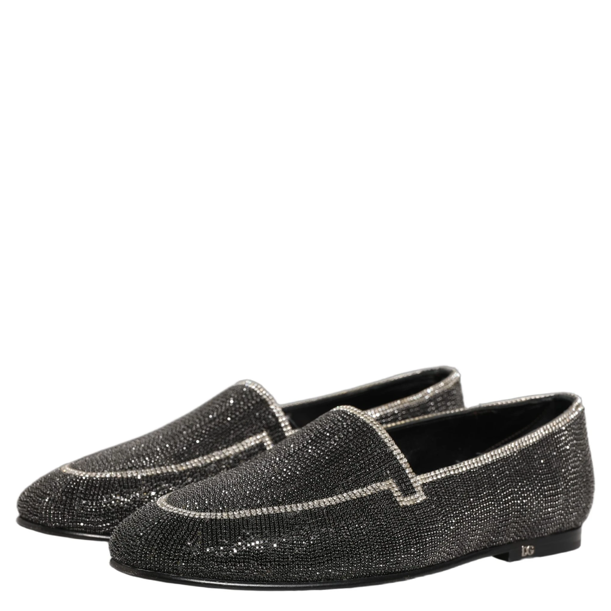 Black Crystal Embellished Men Loafers Shoes