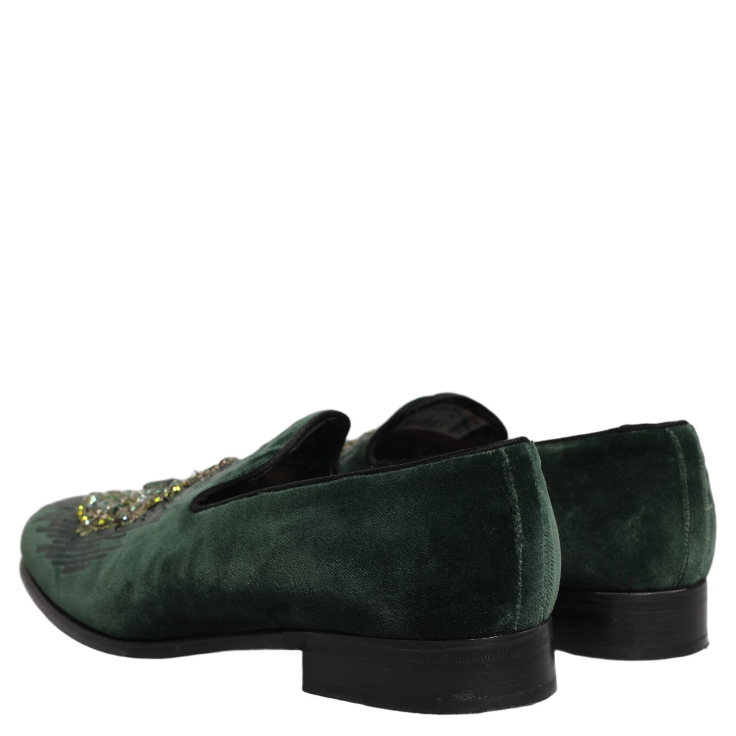 Green Velvet Embellished Dress Loafers Shoes