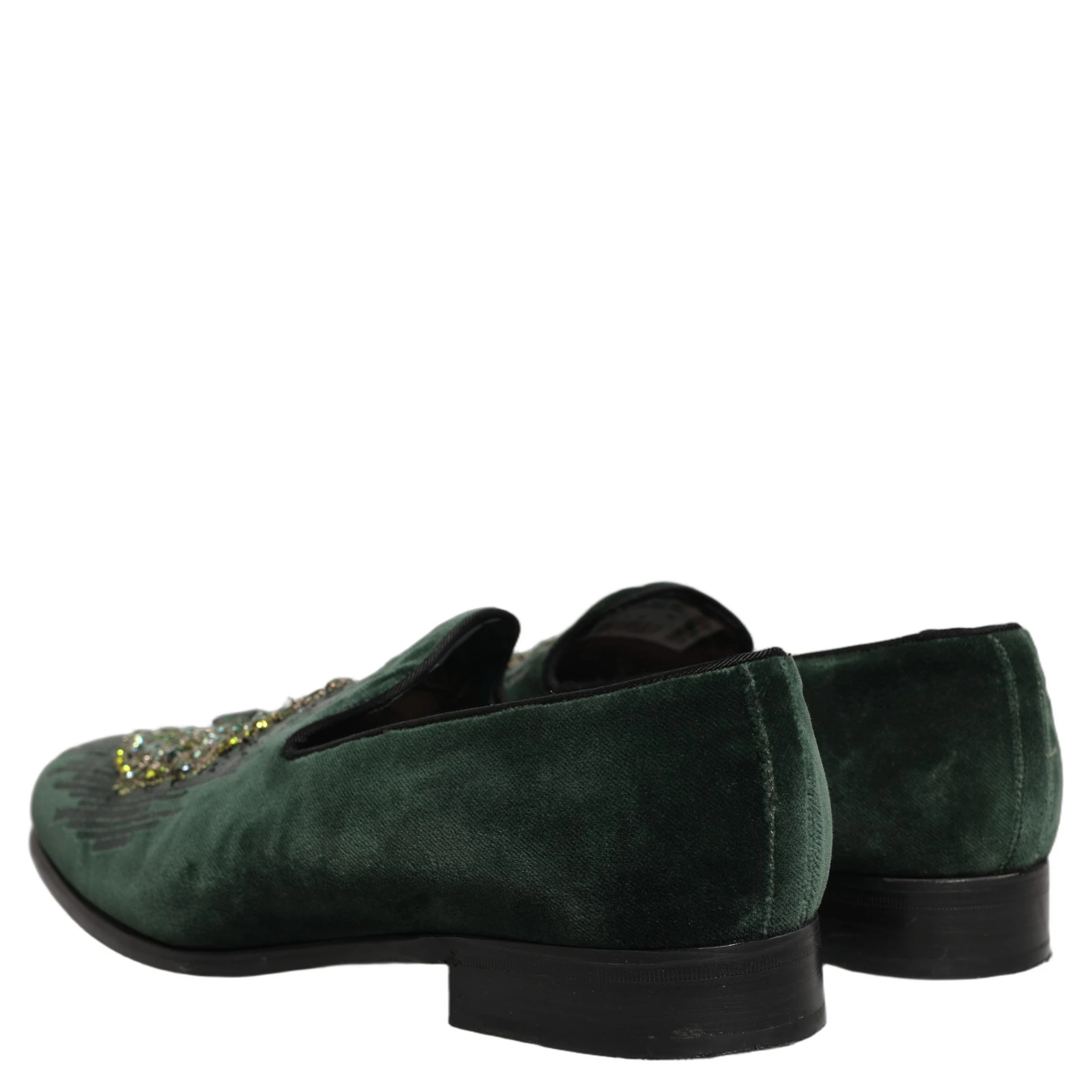 Green Velvet Embellished Dress Loafers Shoes
