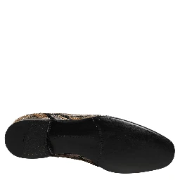 Gold Striped Sequin Embellished Loafer Shoes