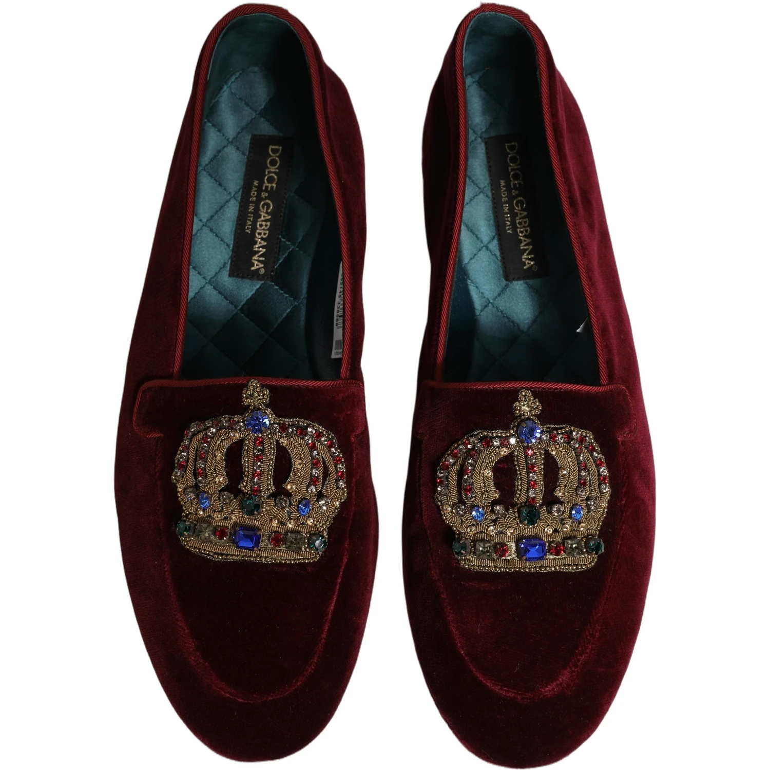 Burgundy Velvet Crown Slip On Loafers Shoes