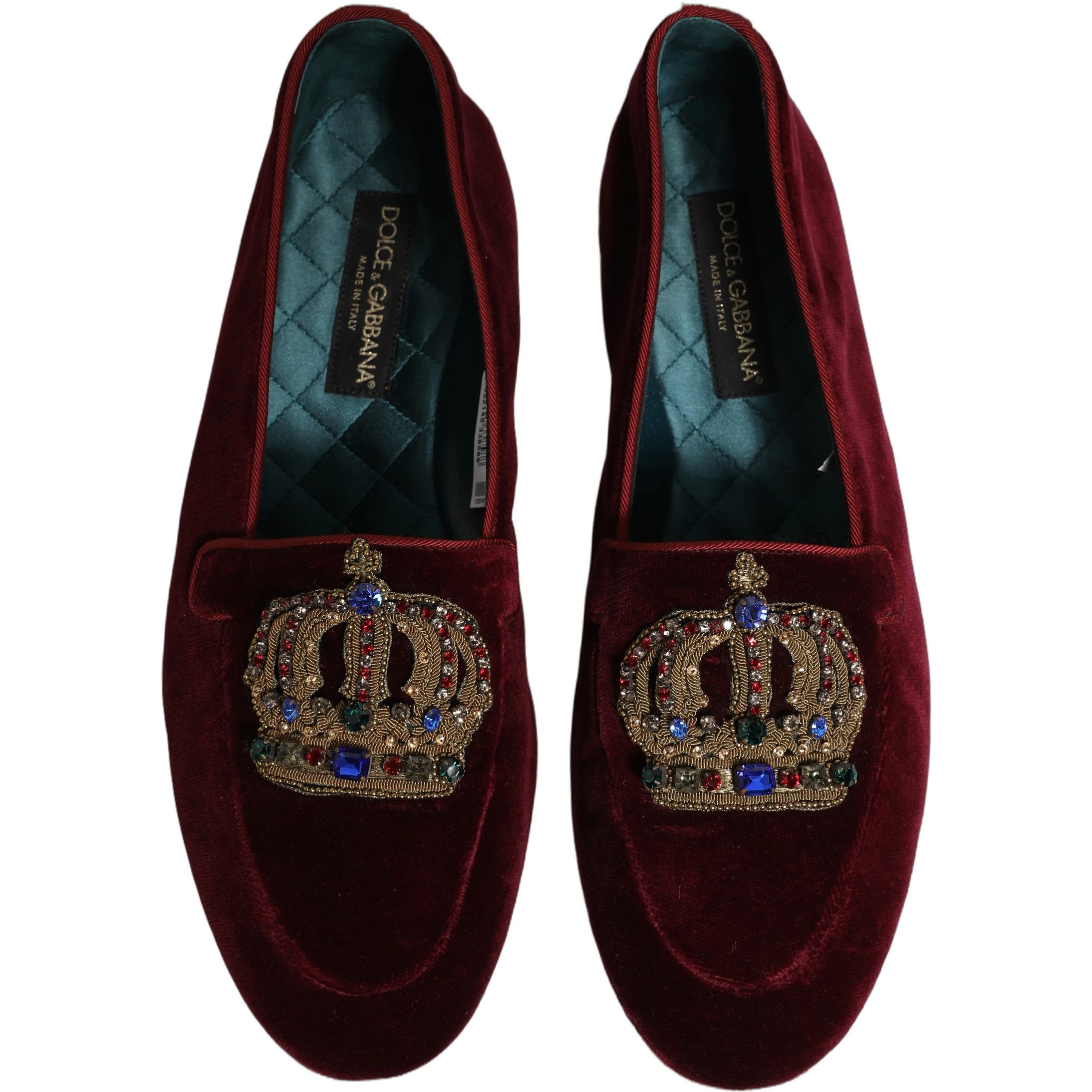 Burgundy Velvet Crown Slip On Loafers Shoes