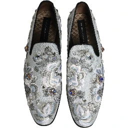 White Floral Embellished Men Loafers  Shoes