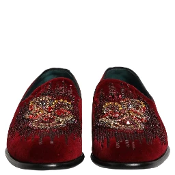 Maroon Sequin Gemstone Dress Loafers Shoes