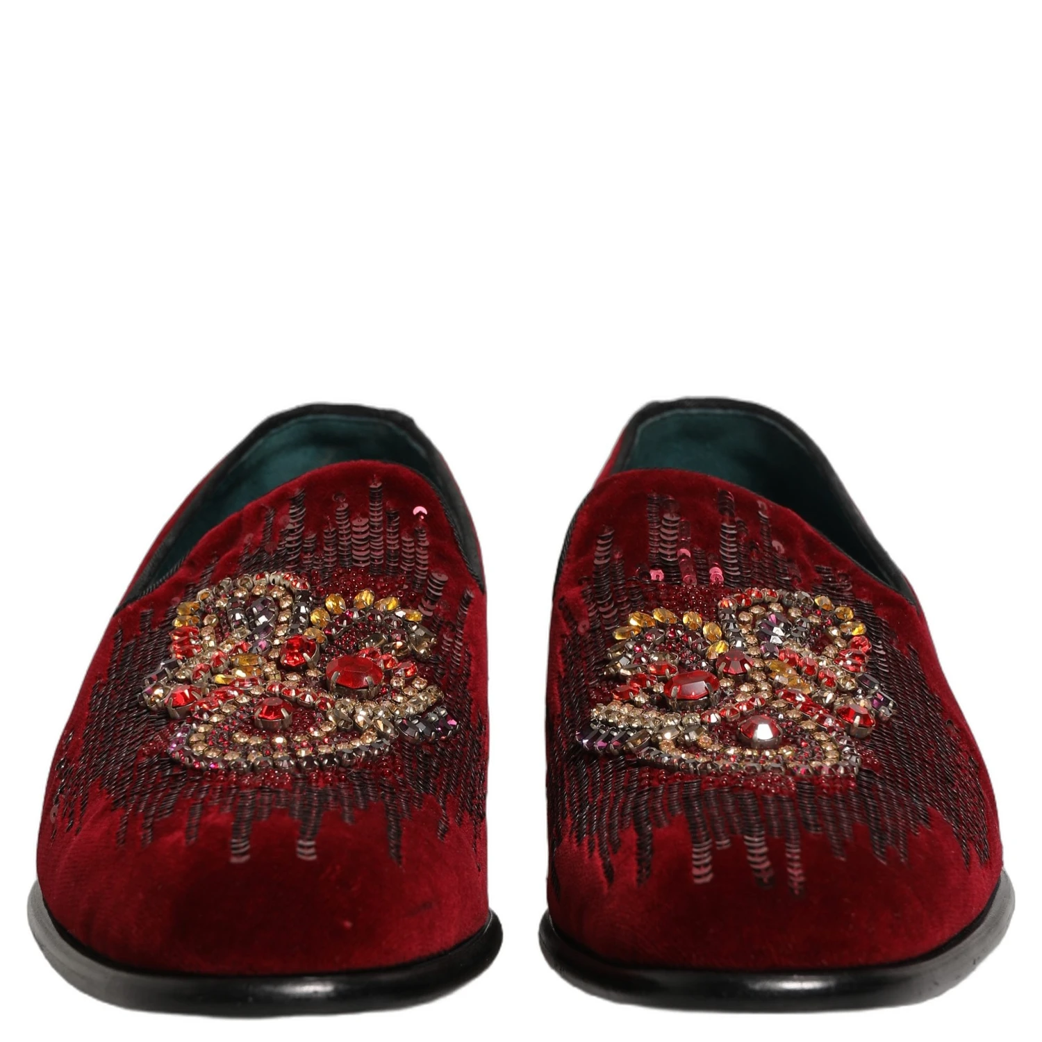 Maroon Sequin Gemstone Dress Loafers Shoes