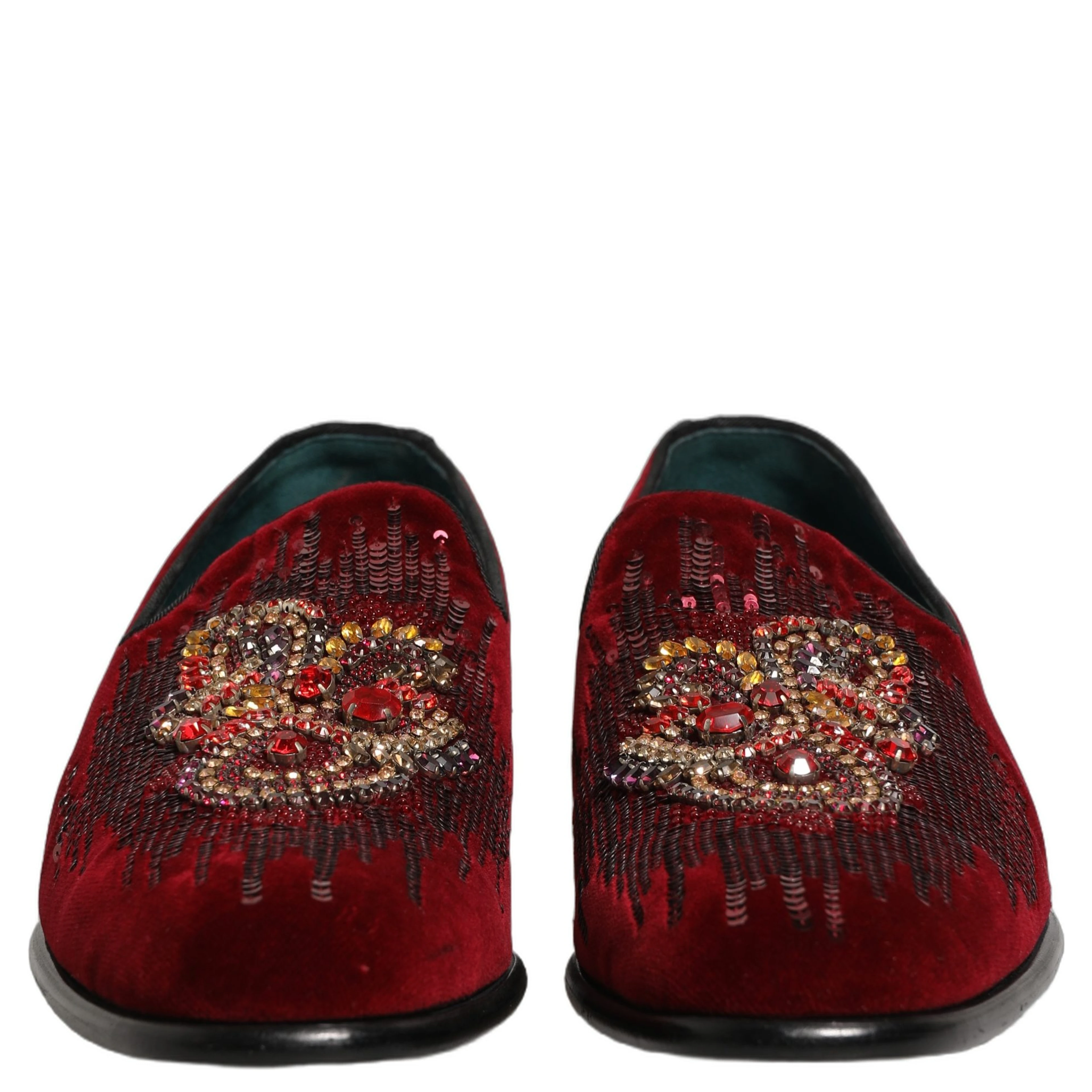 Maroon Sequin Gemstone Dress Loafers Shoes