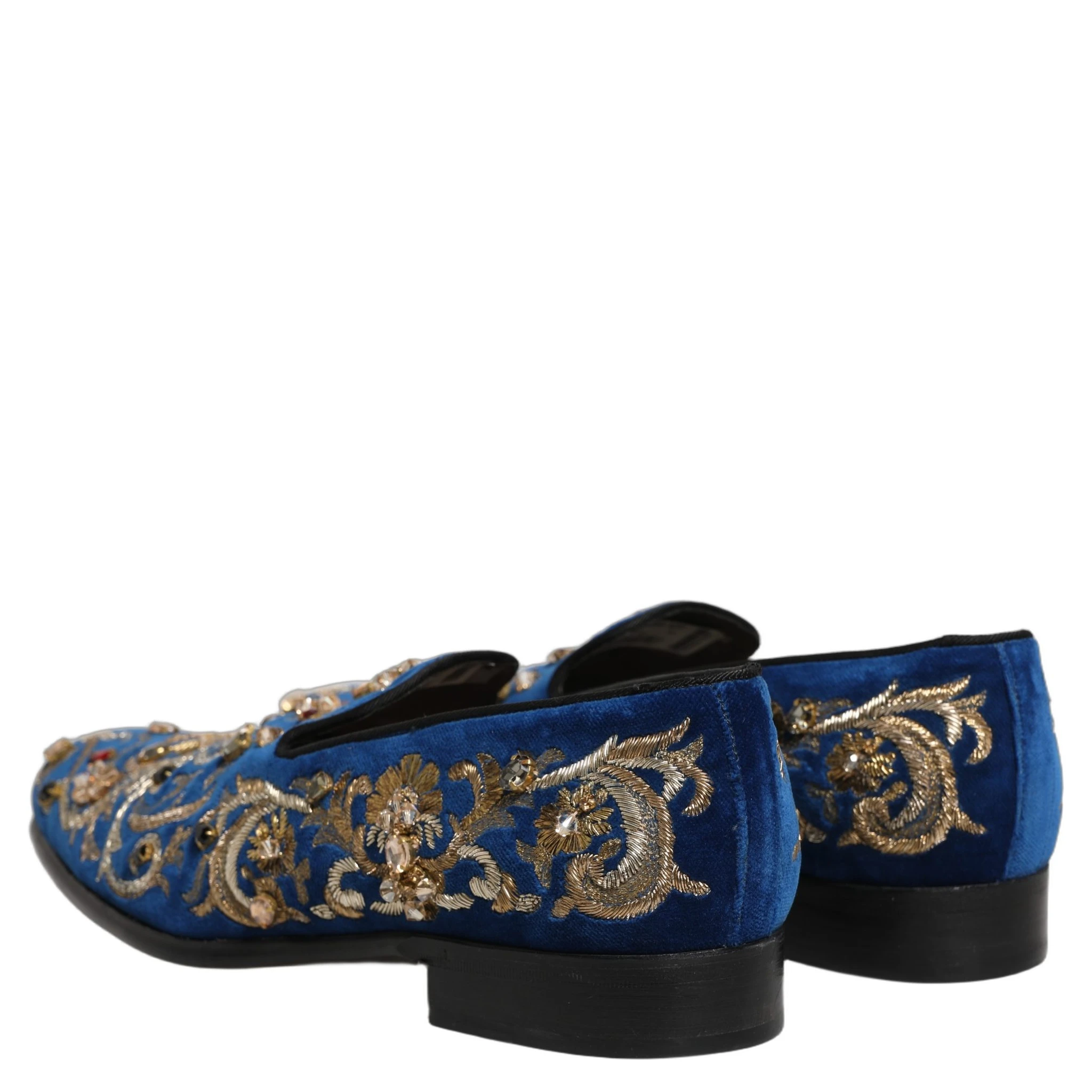 Blue Velvet Embellished Dress Loafers Shoes