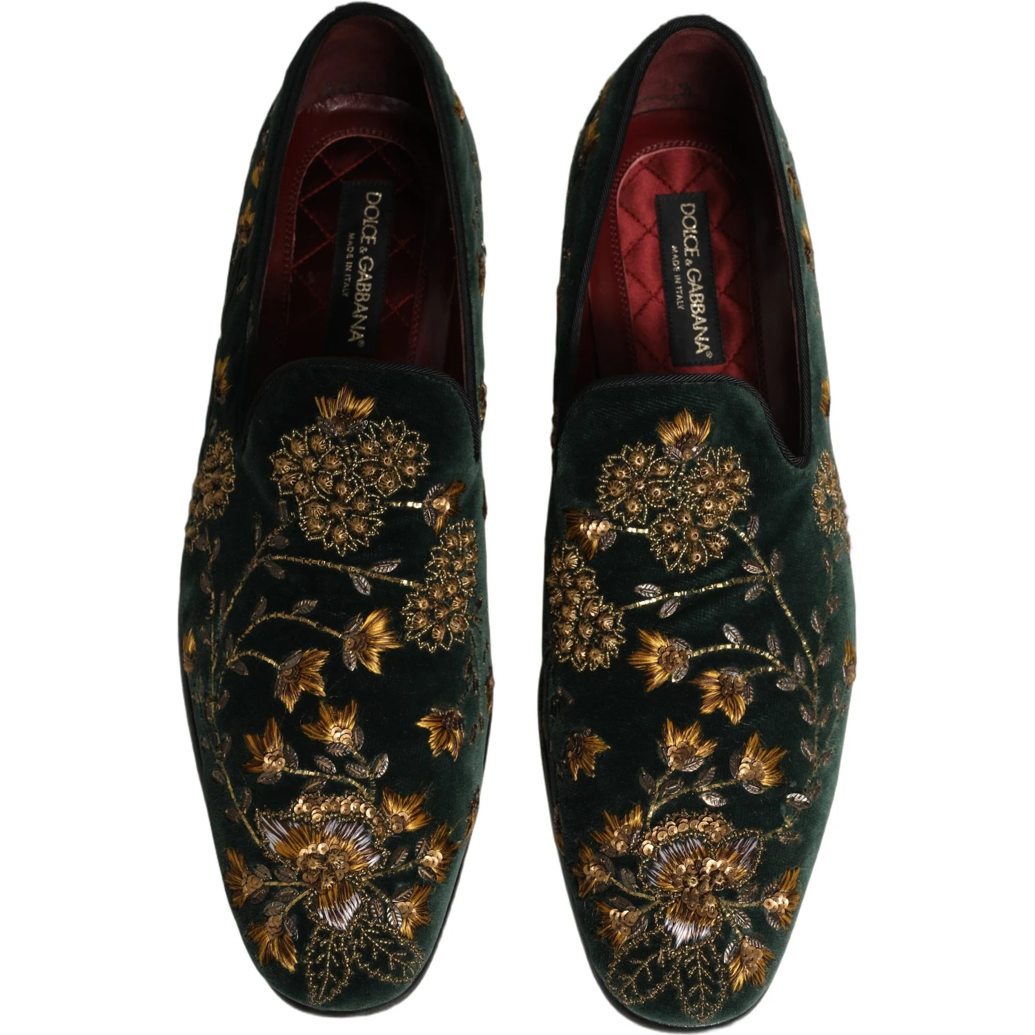 Green Floral Embroidery Dress Loafers Shoes