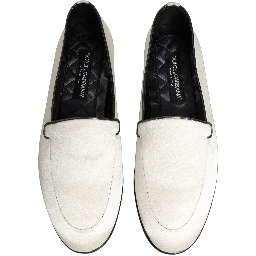 White Satin Logo Slip On Flats Loafers Shoes