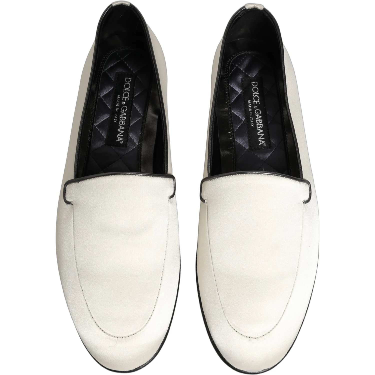 White Satin Logo Slip On Flats Loafers Shoes