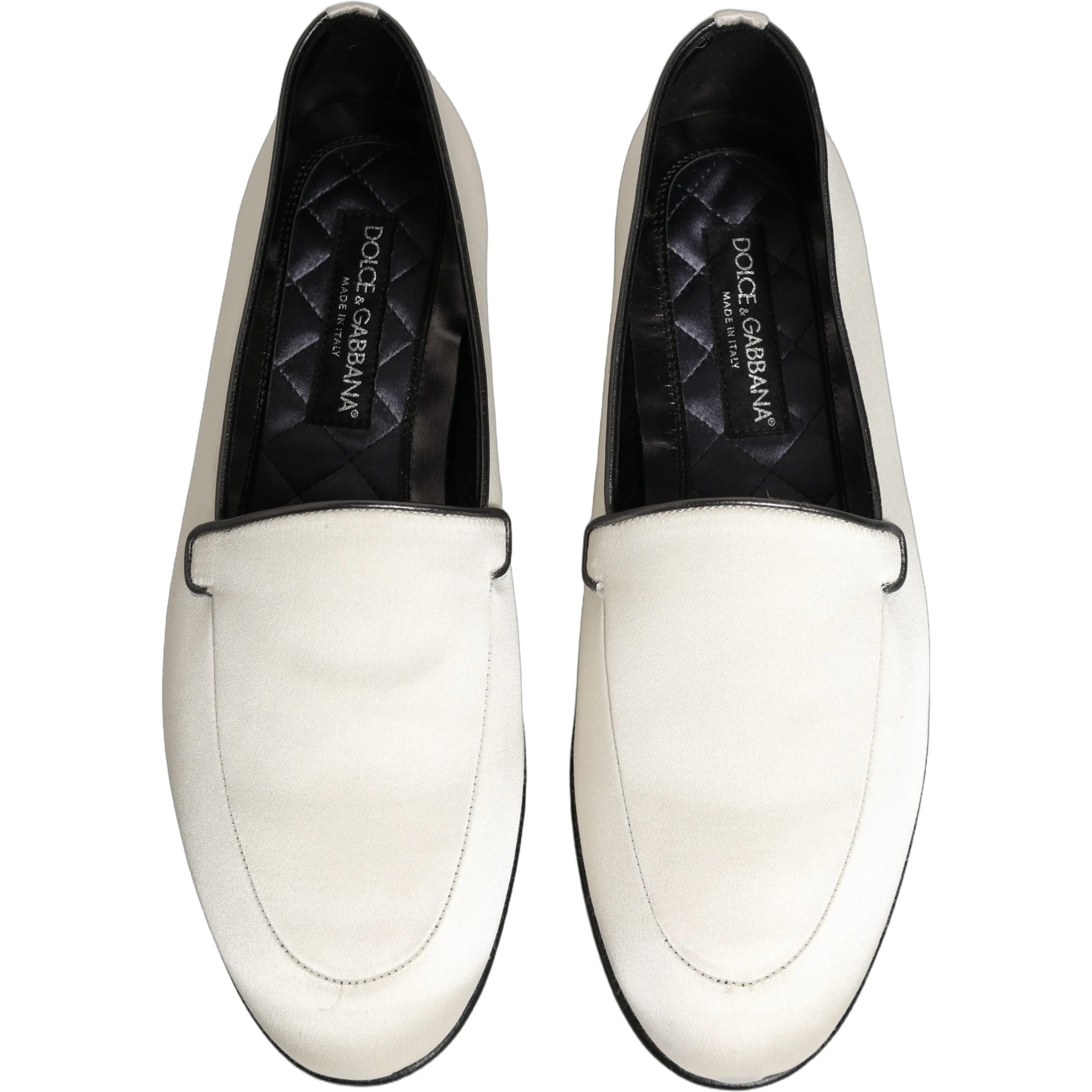 White Satin Logo Slip On Flats Loafers Shoes