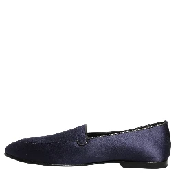 Blue Satin Logo Slip On Flats Loafers Shoes
