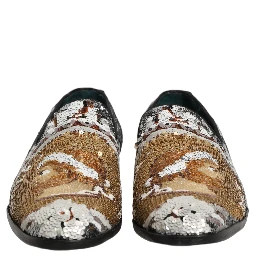 White Gold Sequined Slip On Loafers Shoes