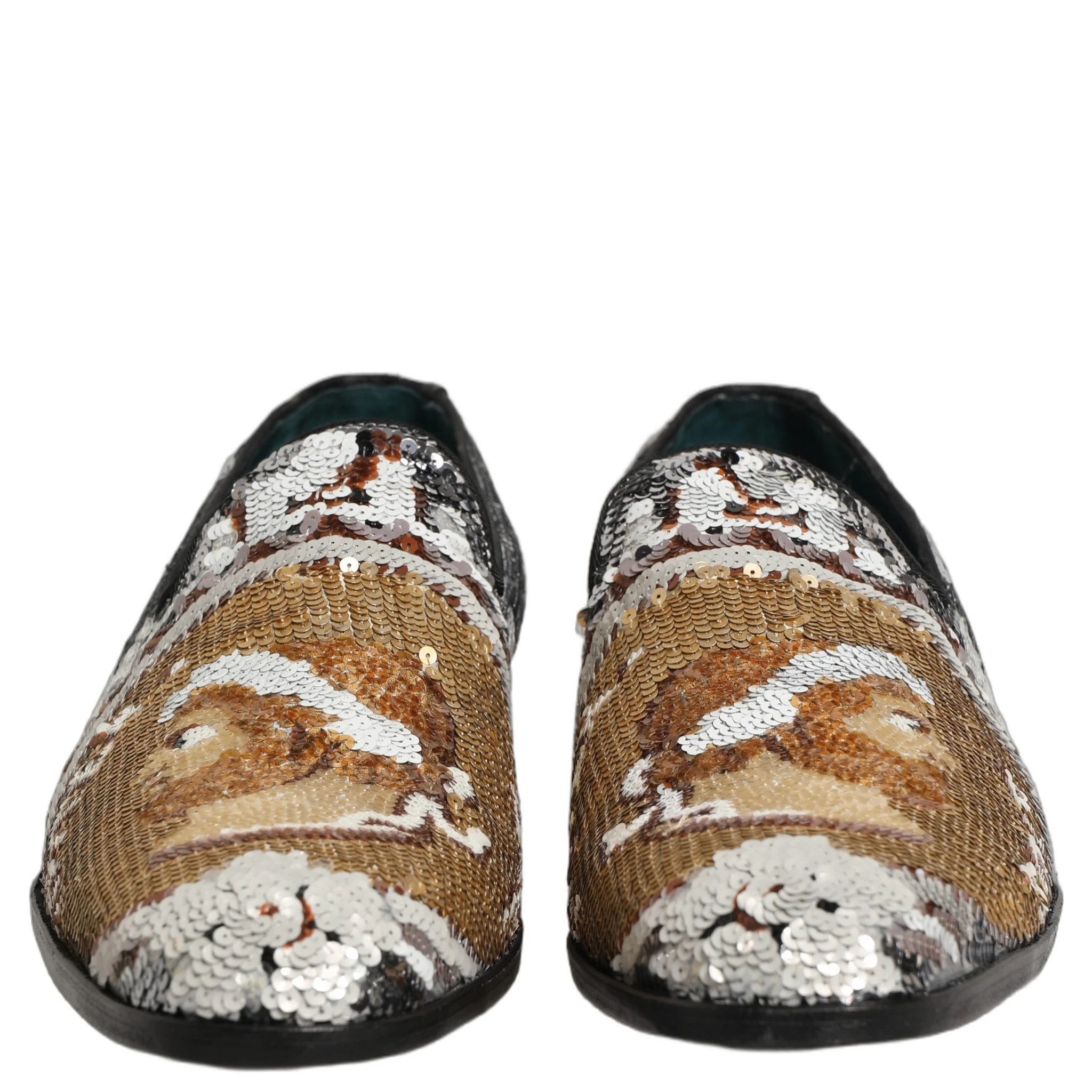 White Gold Sequined Slip On Loafers Shoes