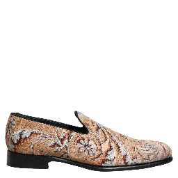 Beige Brocade Men Slip On Dress Loafers Shoes