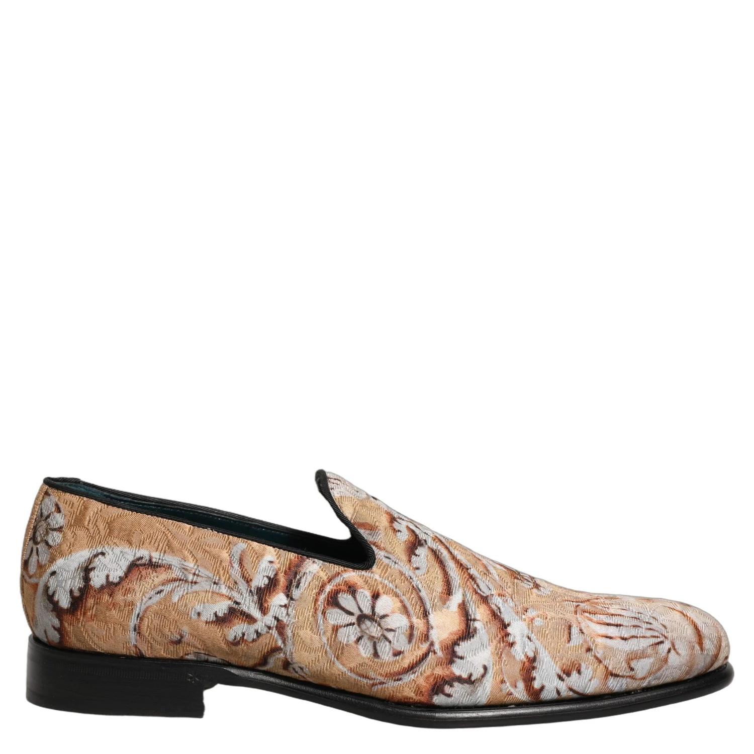 Beige Brocade Men Slip On Dress Loafers Shoes