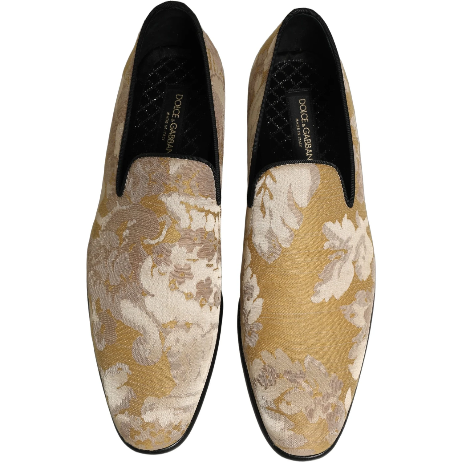 Gold Floral Print Jacquard Men Loafers Shoes