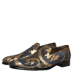 Blue Brocade Slip On Men Dress Loafers Shoes