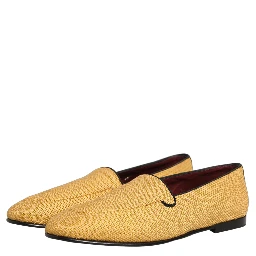Yellow Woven Men Slip On Dress Loafers Shoes