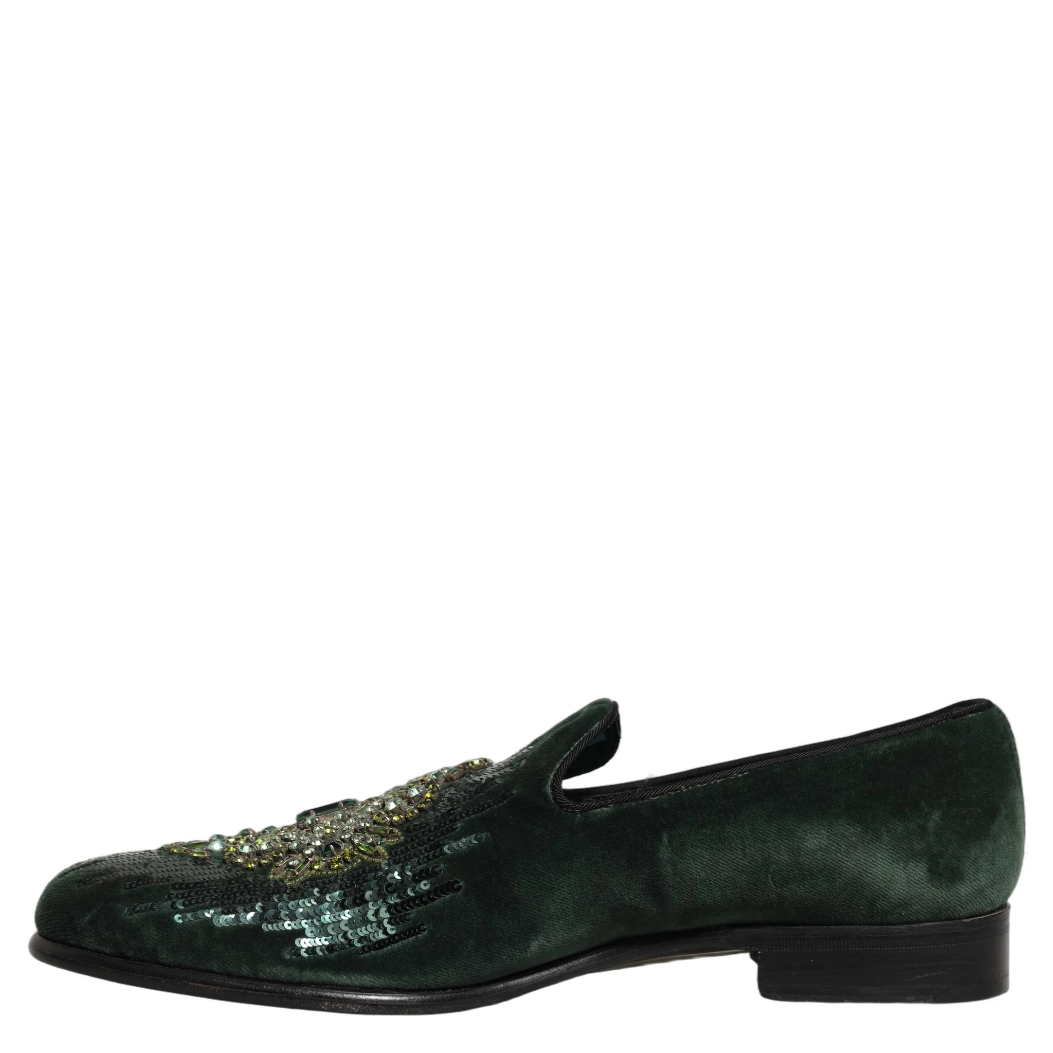 Green Velvet Embellished Dress Loafers Shoes