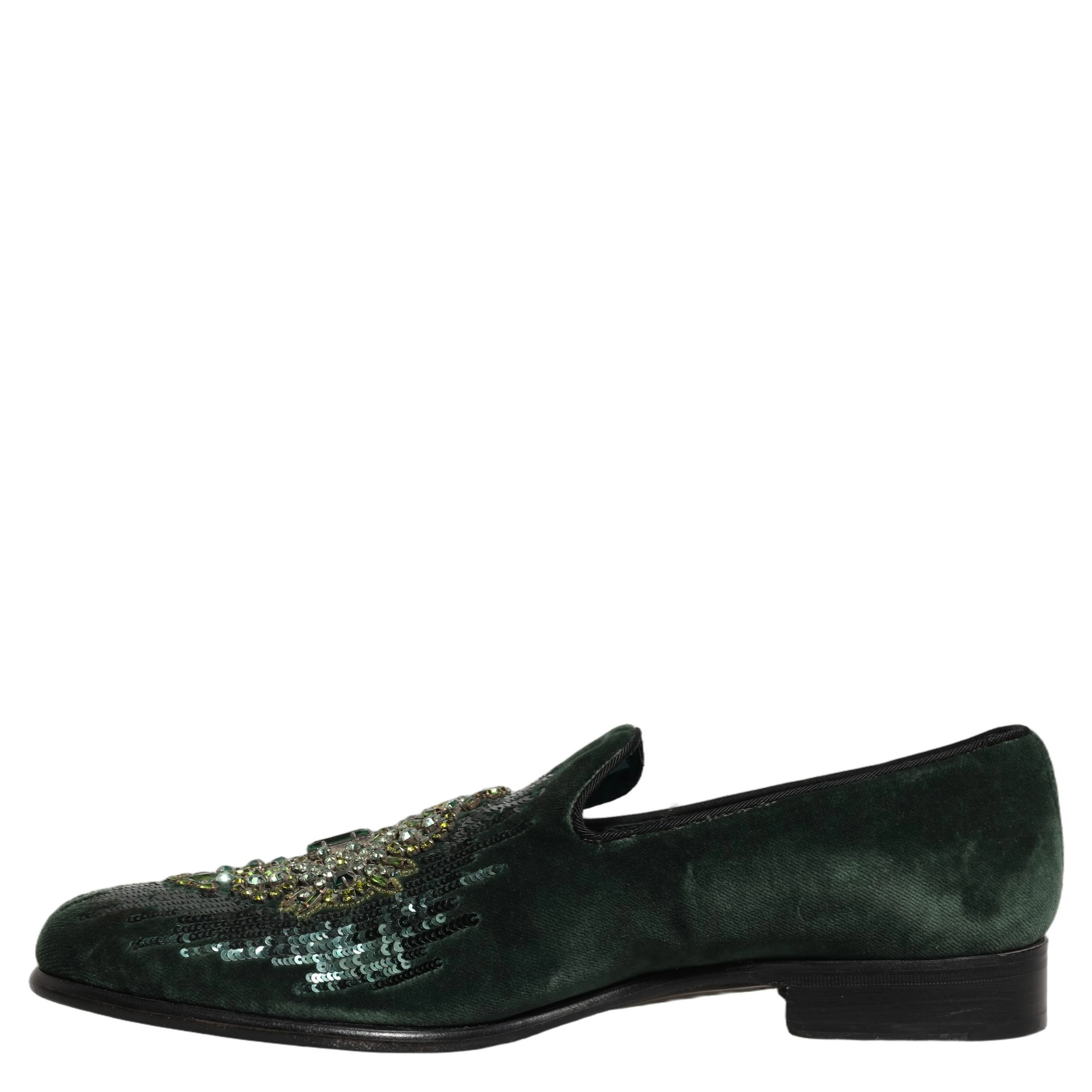 Green Velvet Embellished Dress Loafers Shoes