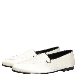 White Satin Logo Slip On Flats Loafers Shoes