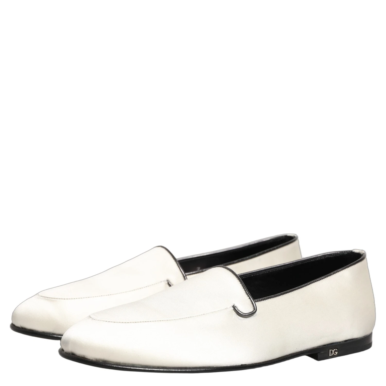 White Satin Logo Slip On Flats Loafers Shoes
