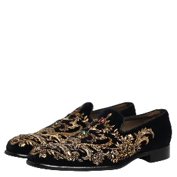 Black Velvet Embellished Dress Loafers Shoes