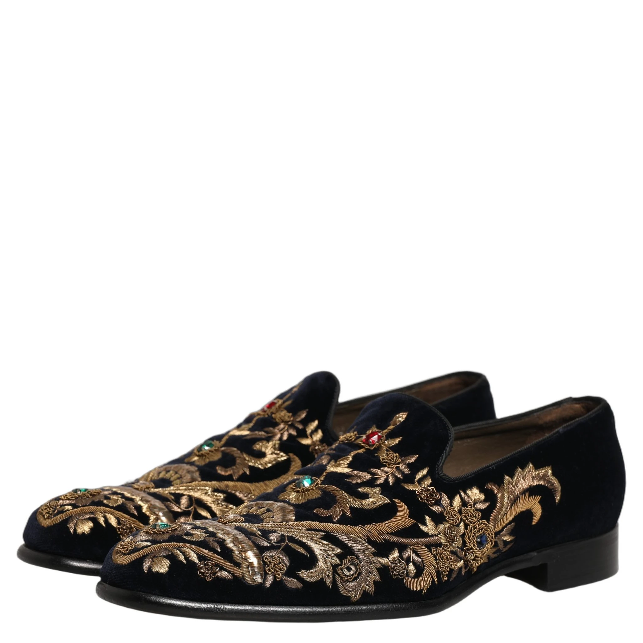 Black Velvet Embellished Dress Loafers Shoes