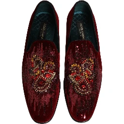 Maroon Sequin Gemstone Dress Loafers Shoes