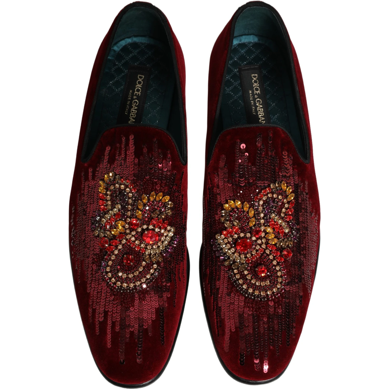 Maroon Sequin Gemstone Dress Loafers Shoes