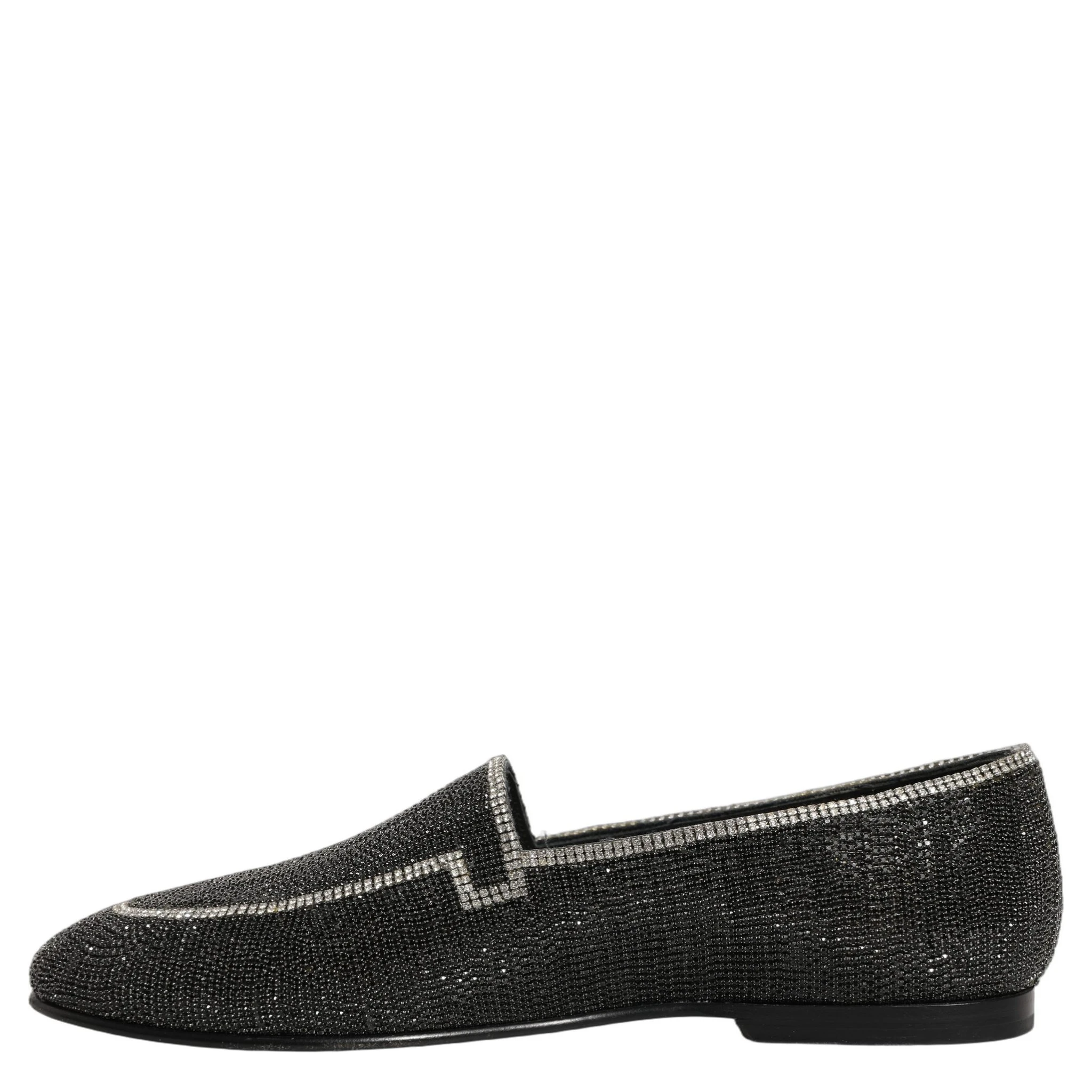 Black Crystal Embellished Men Loafers Shoes