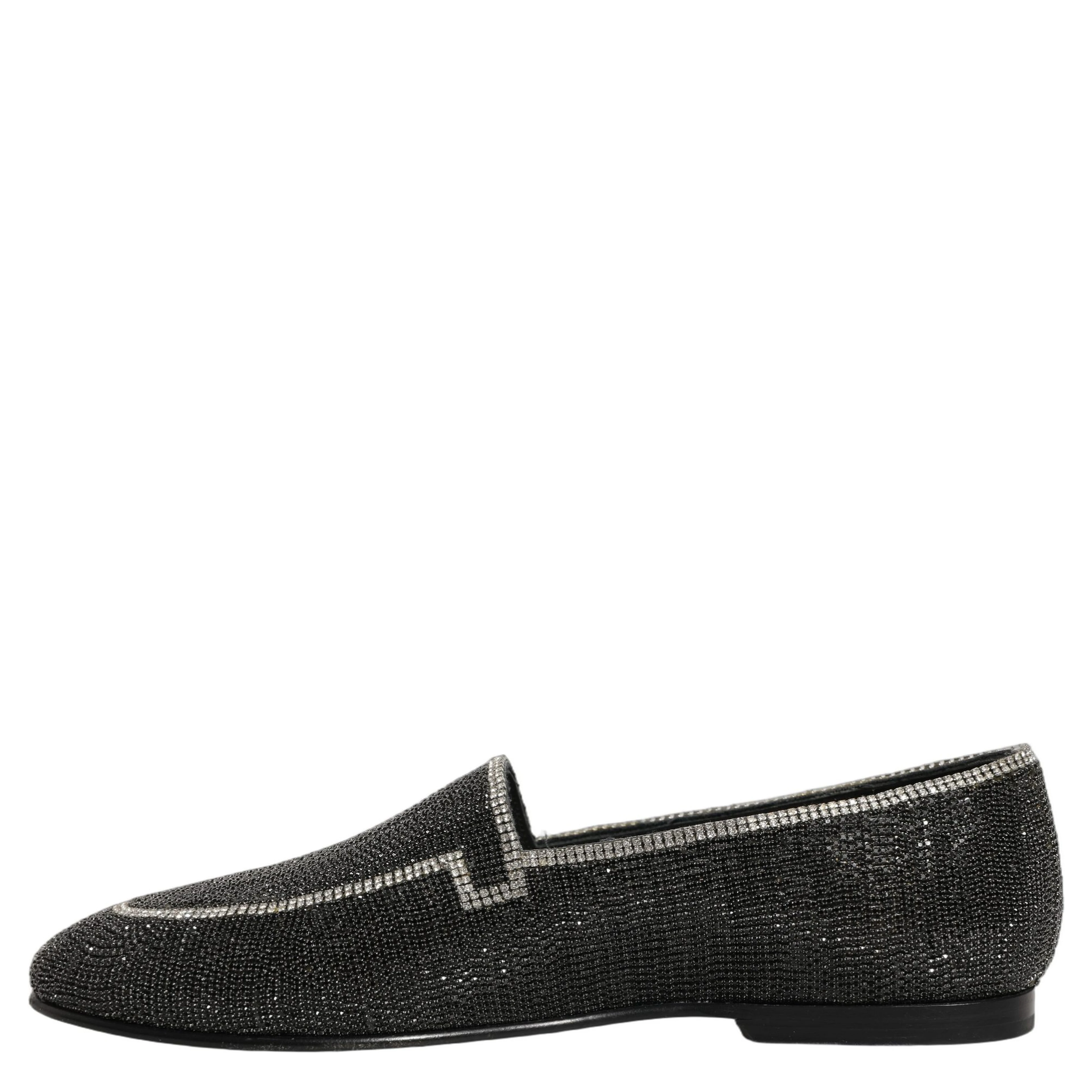 Black Crystal Embellished Men Loafers Shoes