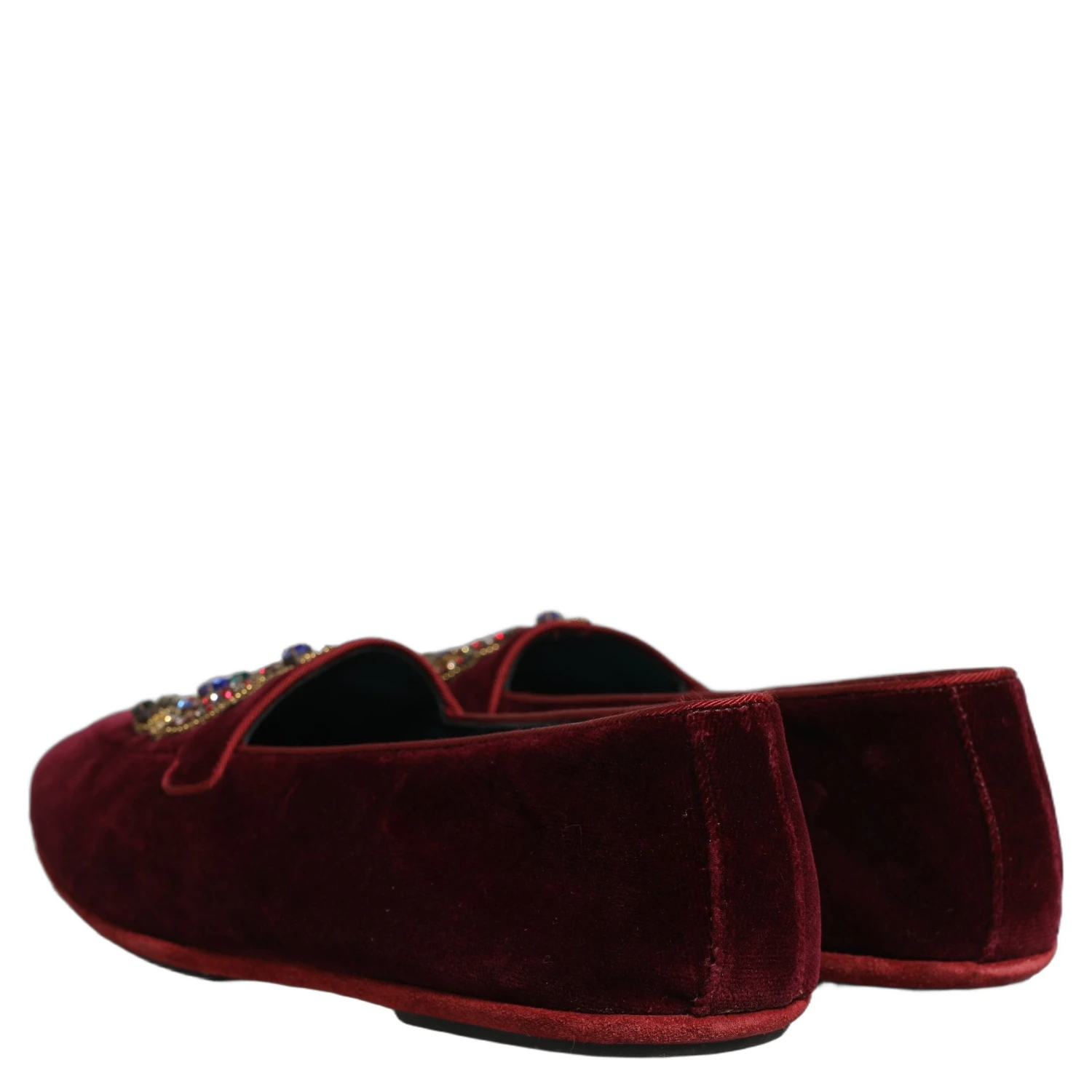 Burgundy Velvet Crown Slip On Loafers Shoes