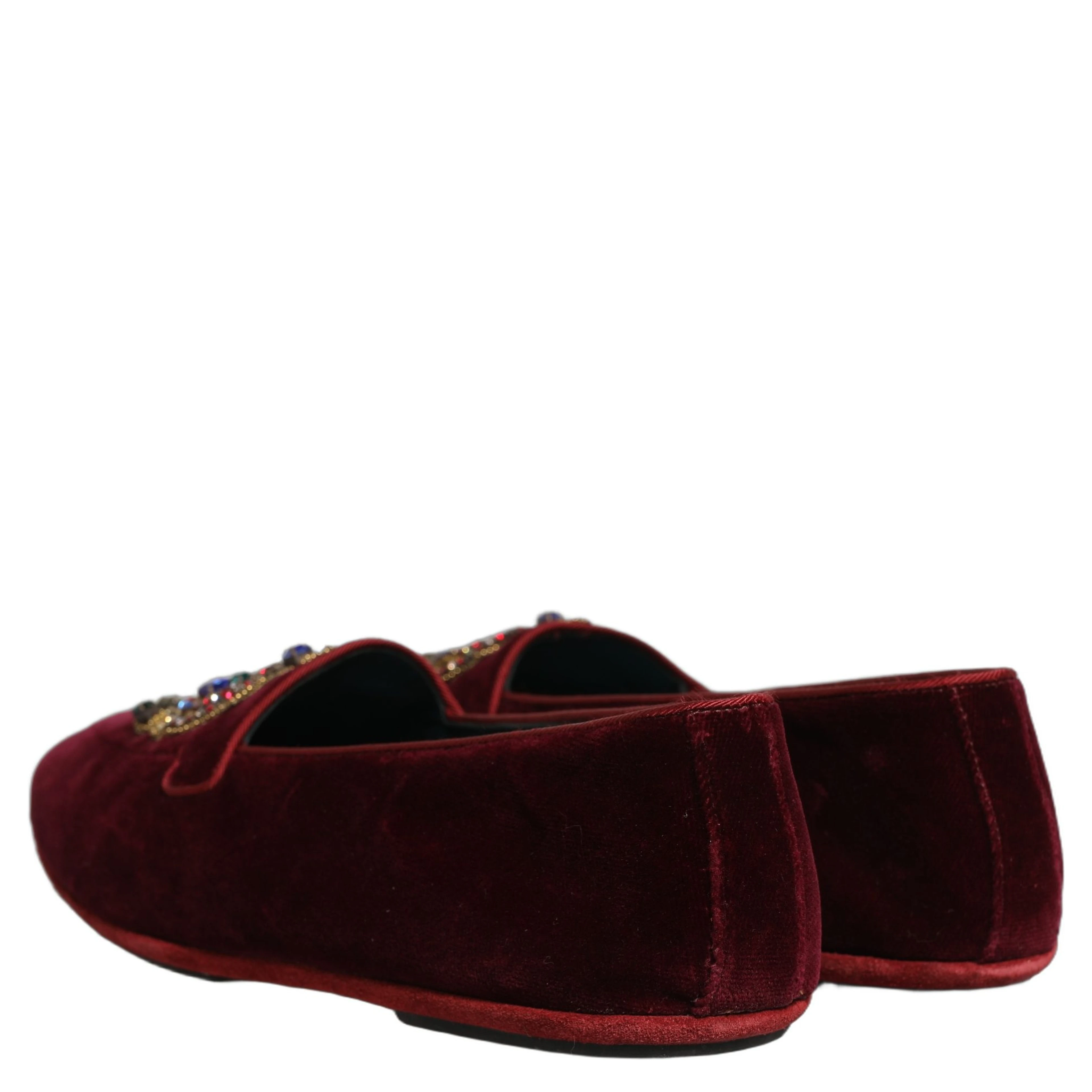 Burgundy Velvet Crown Slip On Loafers Shoes