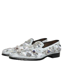 White Floral Embellished Men Loafers  Shoes