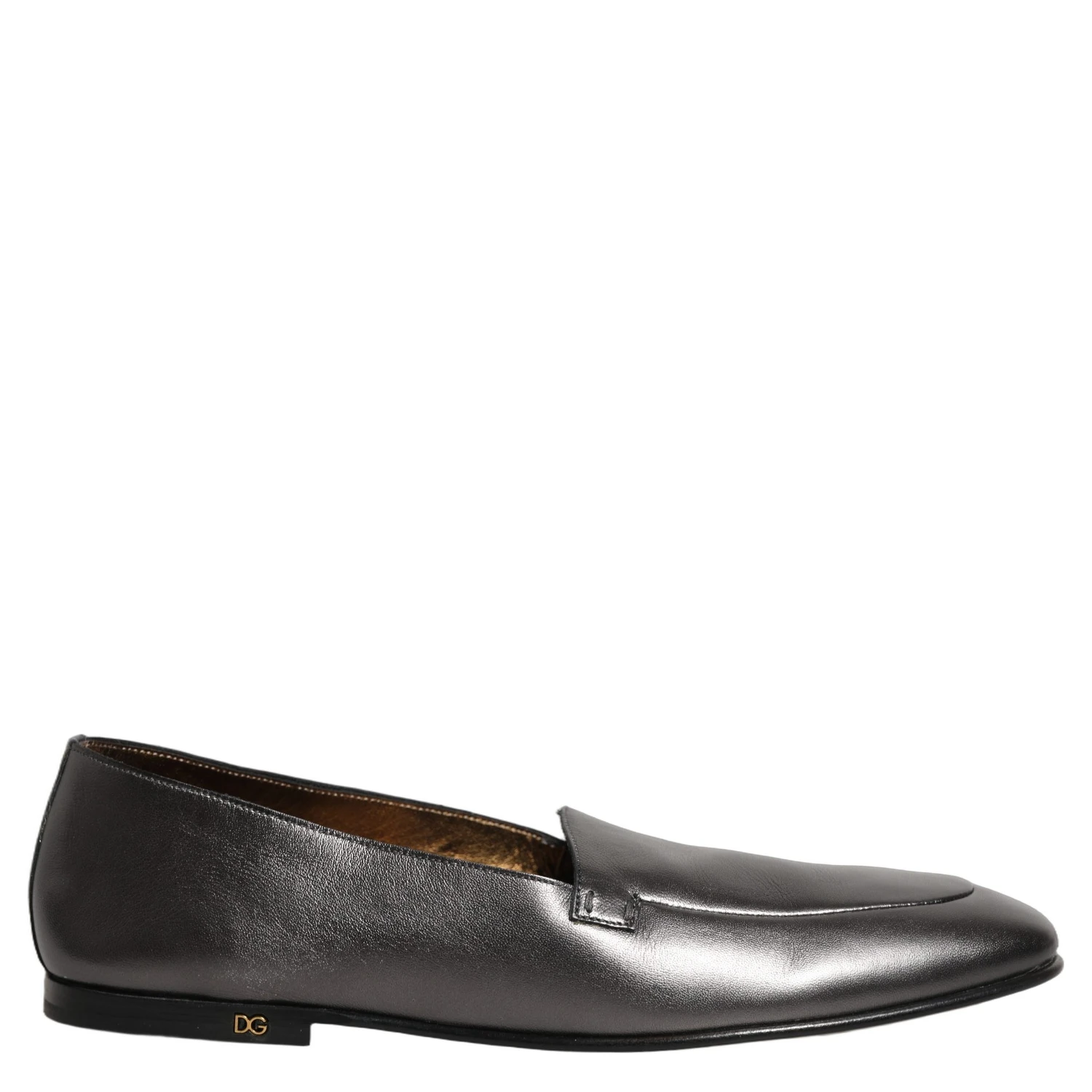 Silver Leather DG Logo Slip On Loafers Shoes