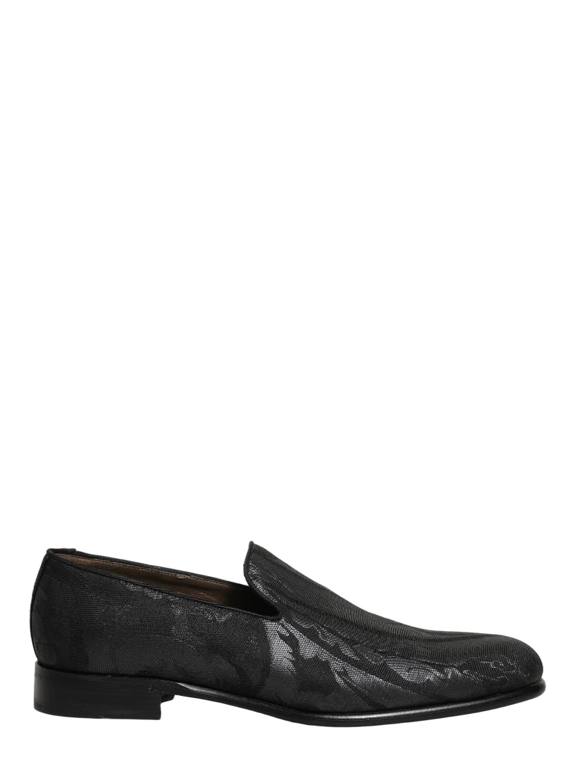 Black Brocade Men Slip On Dress Loafers Shoes