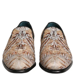 Beige Brocade Men Slip On Dress Loafers Shoes