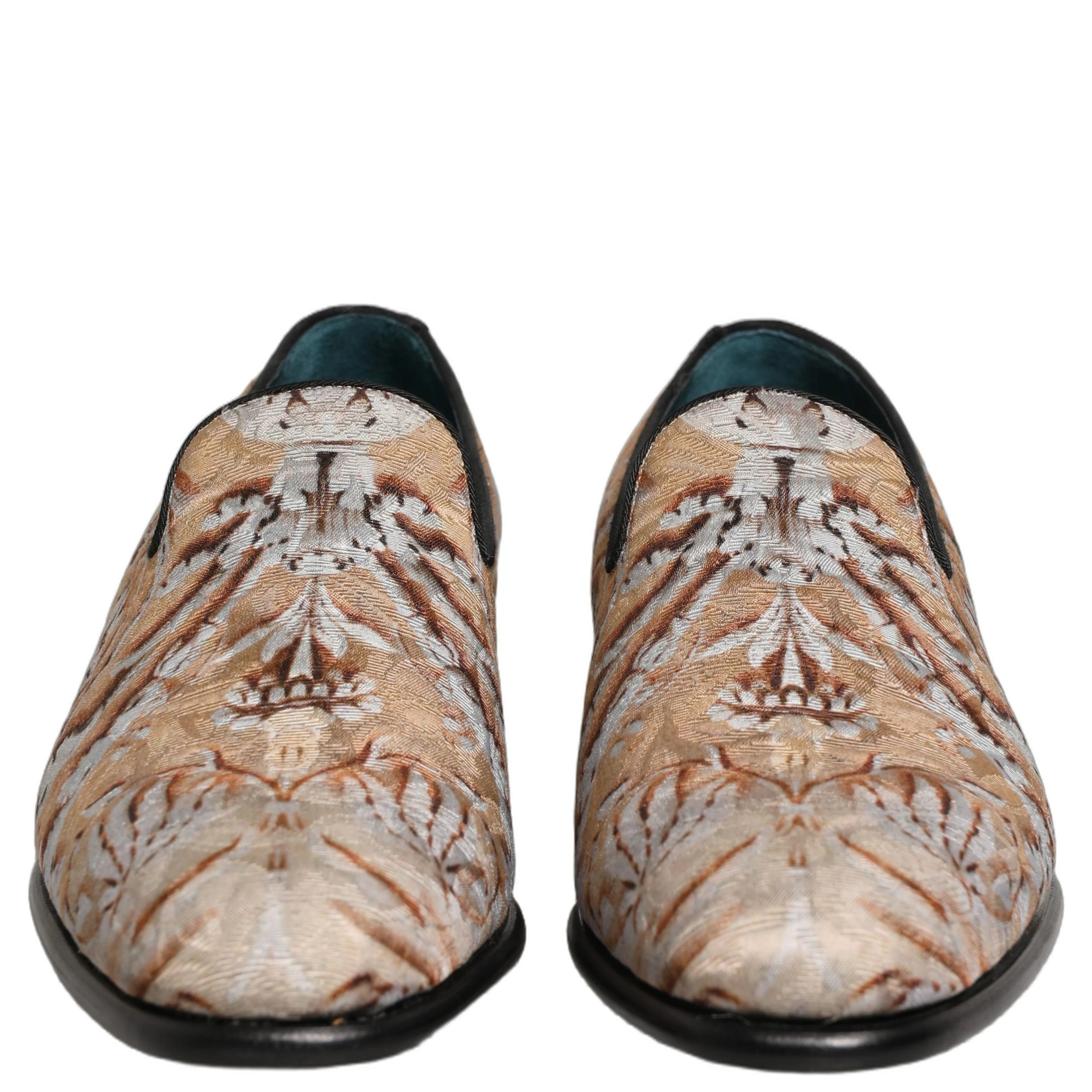 Beige Brocade Men Slip On Dress Loafers Shoes