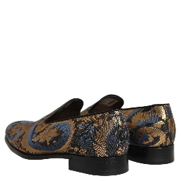 Blue Brocade Slip On Men Dress Loafers Shoes