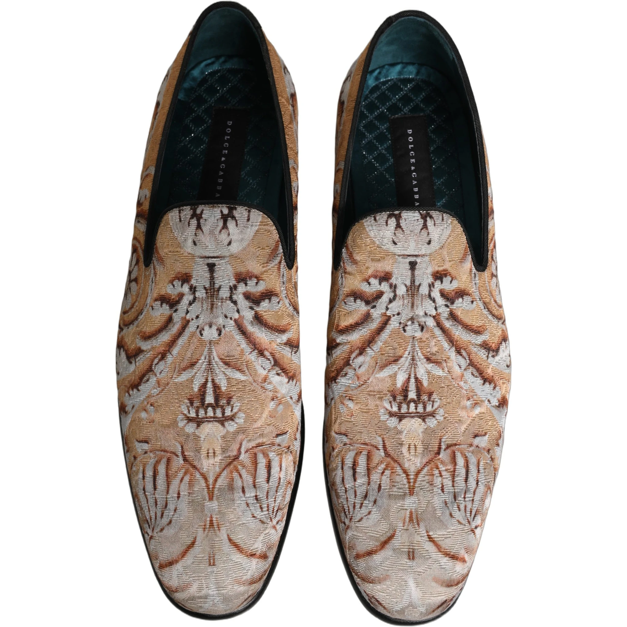 Gold Brocade Baroque Men Loafers Shoes
