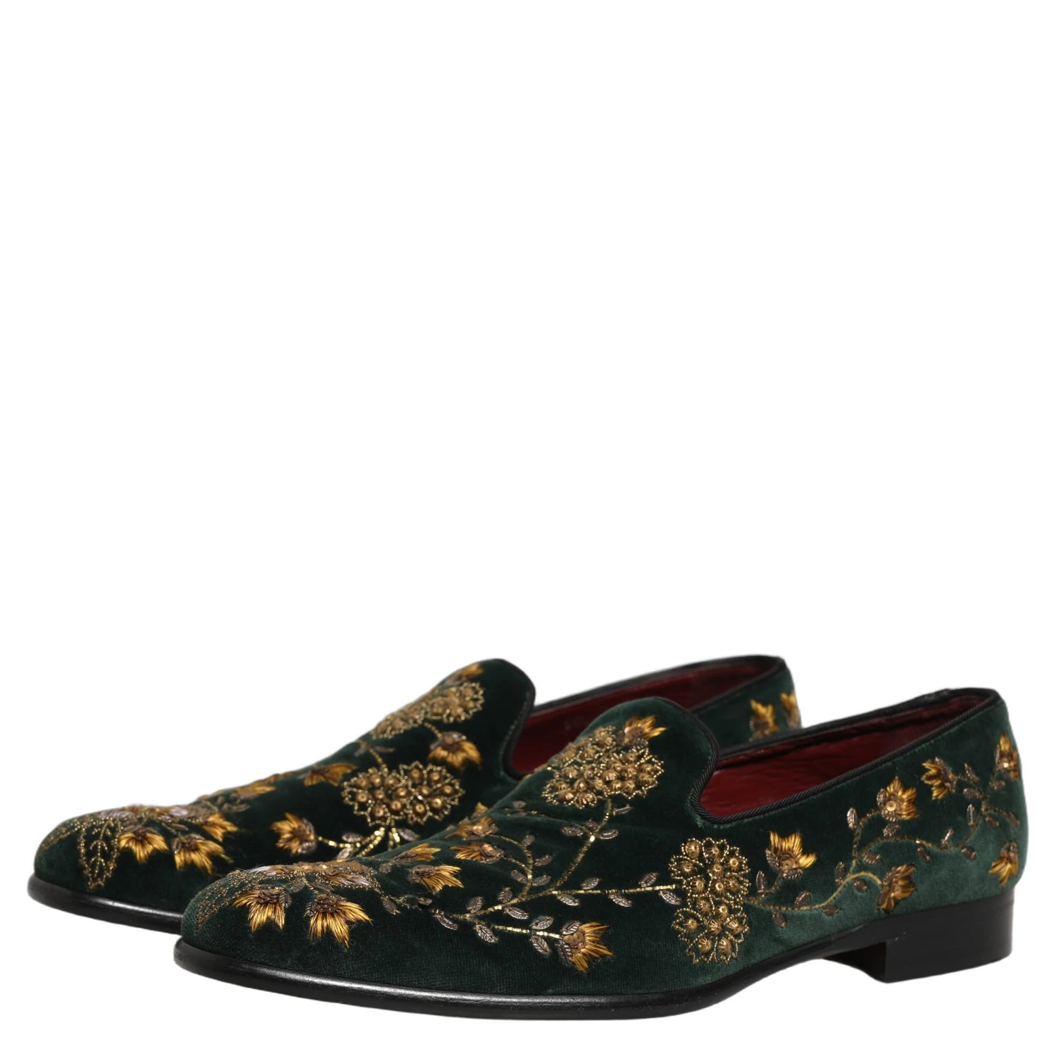 Green Floral Embroidery Dress Loafers Shoes