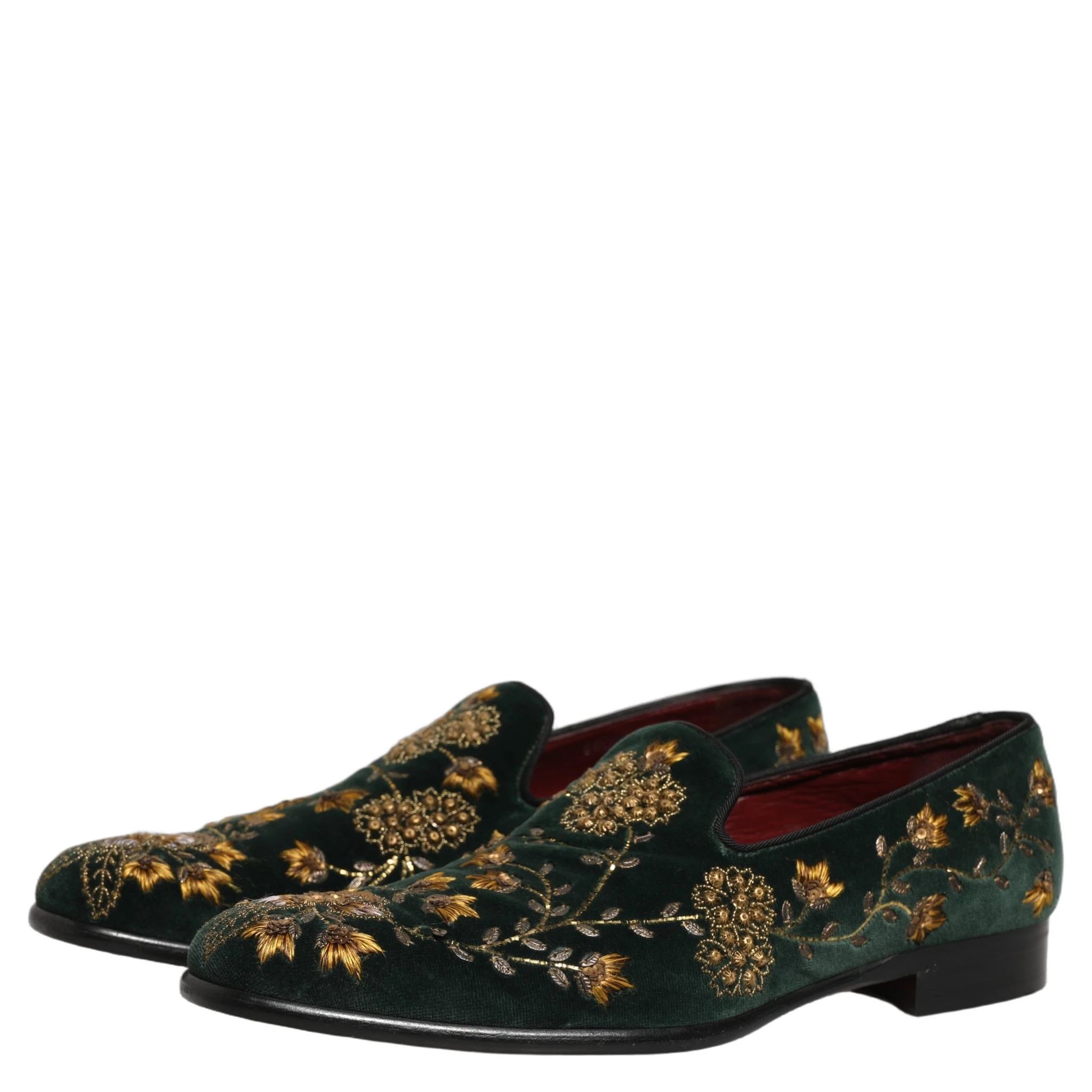 Green Floral Embroidery Dress Loafers Shoes
